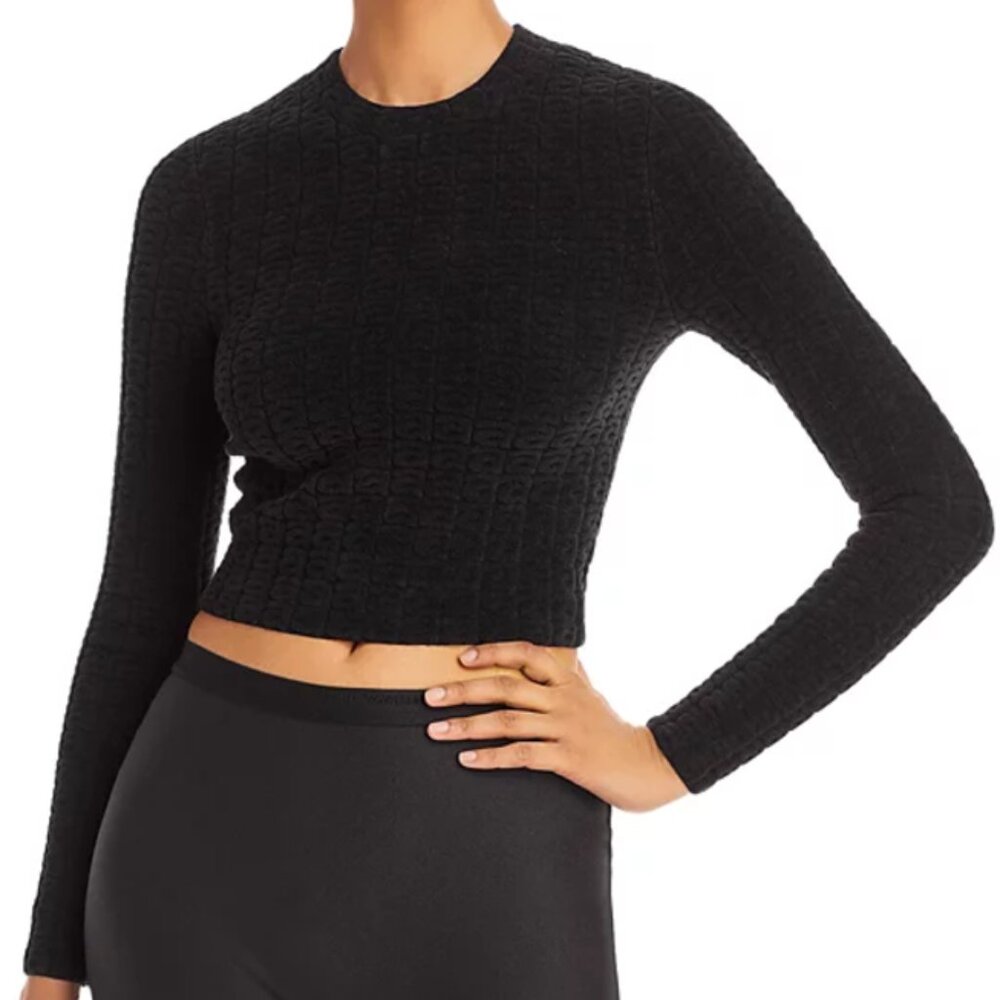 alexanderwang.t Logo Knit Cropped Sweater, Black XS